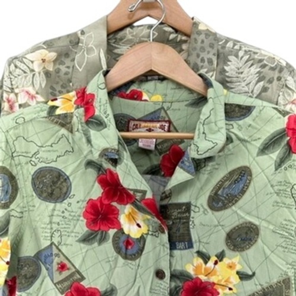 VTG Caribbean Joe (SET of 2) Tropical Floral‎ Leopard Hawaiian Shirts SZ XL Y2K